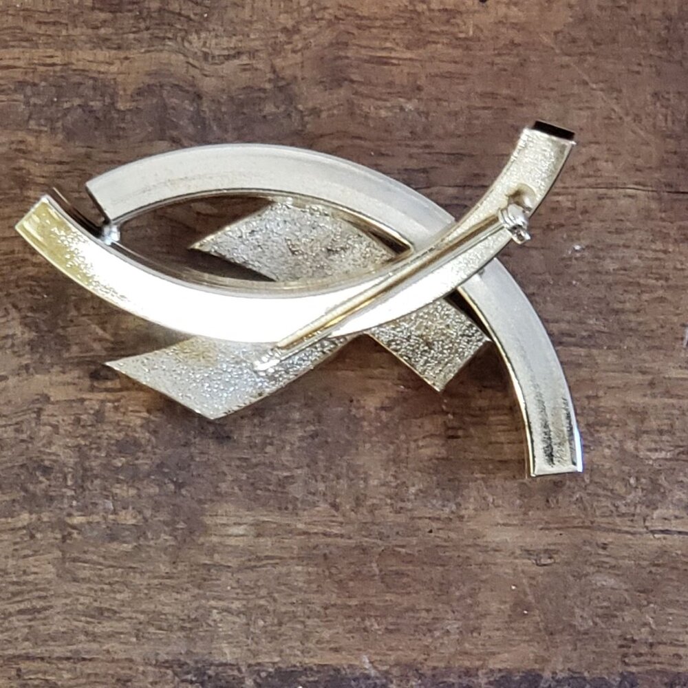 RARE Rhinestone Crystal AIDS Ribbon or Ichthys Fish Christian Pin Brooch Gold Pl - Picture 3 of 15